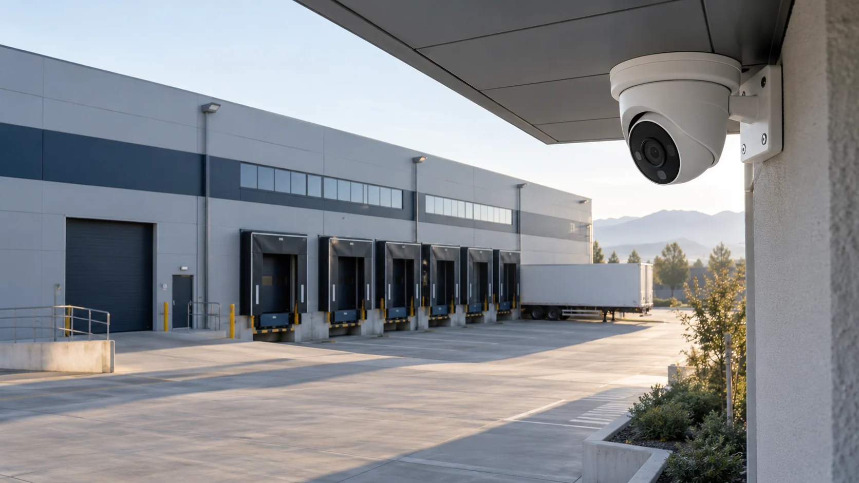 Telecamera installata su un edificio aziendale con vista sull’area di carico