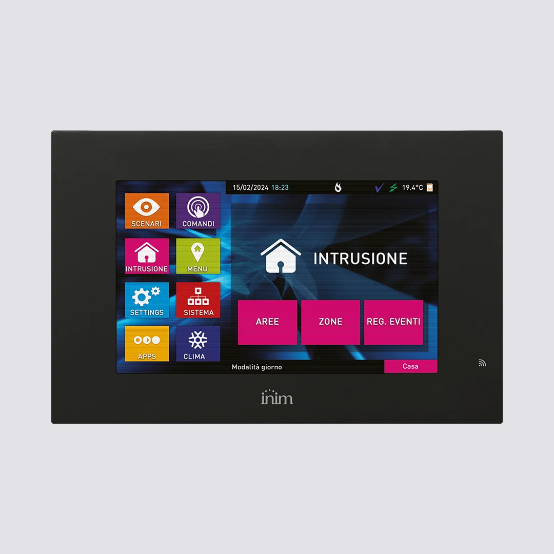 Tastiera touchscreen nera Inim Alien/G per sistemi antintrusione